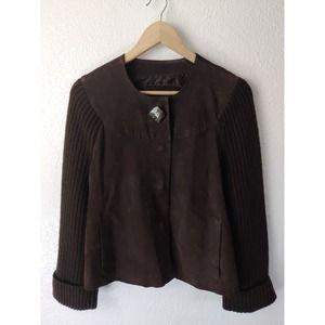 A.M.I Brown Suede Leather & Knitted Mixed Jacket Size M